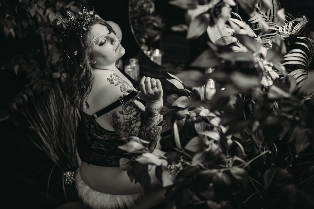 A female client in Moonlight and Lace Boudoir studio in Waynesboro, Pennsylvania.